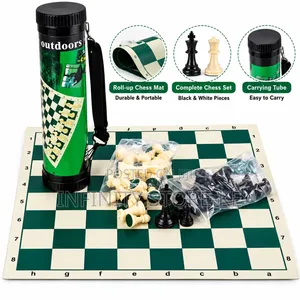 Outdoor Chess Game Set With Black and White Playing Pieces