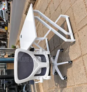Modern White Office Desk With Stylish X-Leg Frame Cable Management.