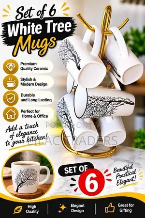 *A Set of 6 White Tree Mugs Je