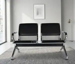 2-Seater Office Waiting Bench : 2-Linked Padded Leather Bench