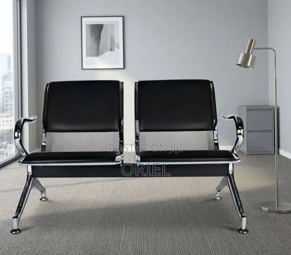 2-Seater Office Waiting Bench : 2-Linked Padded Leather Bench