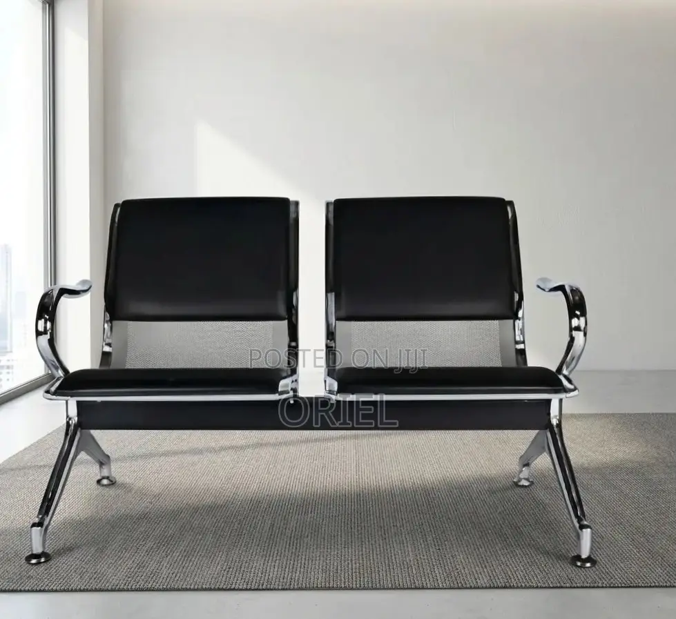 2-Seater Office Waiting Bench : 2-Linked Padded Leather Bench