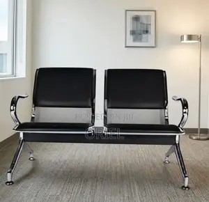 2-Seater Office Waiting Bench : 2-Linked Padded Leather Bench