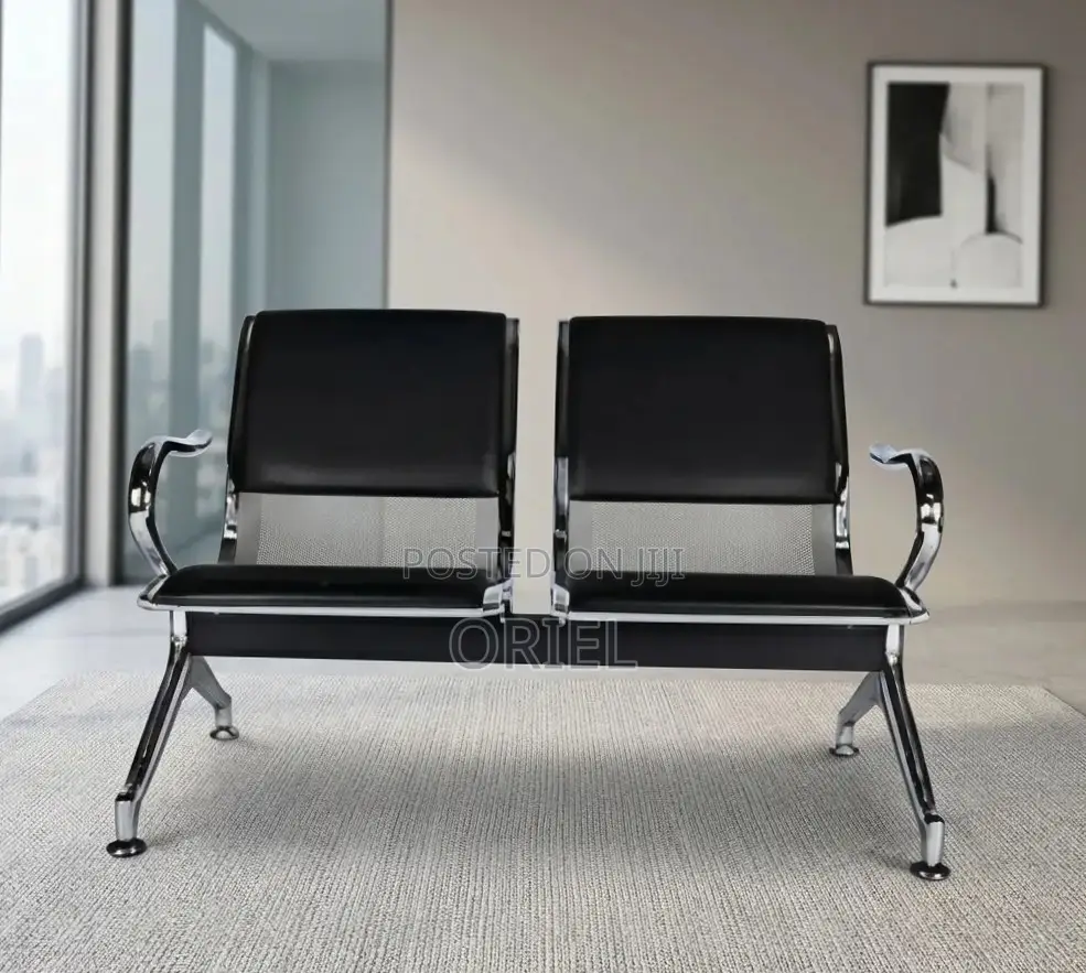 2-Seater Office Waiting Bench : 2-Linked Padded Leather Bench