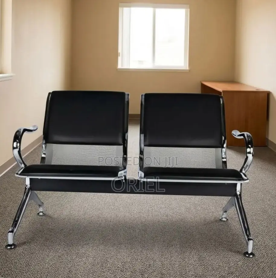 2-Seater Office Waiting Bench : 2-Linked Padded Leather Bench
