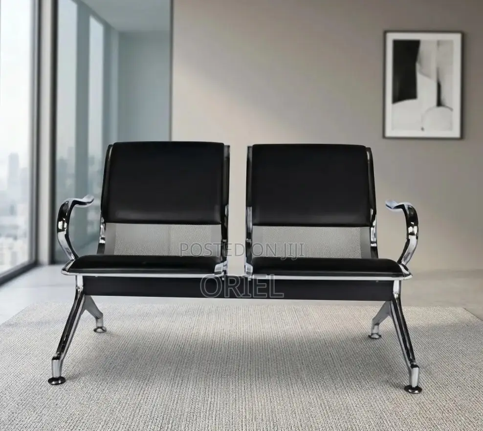 2-Seater Office Waiting Bench : 2-Linked Padded Leather Bench