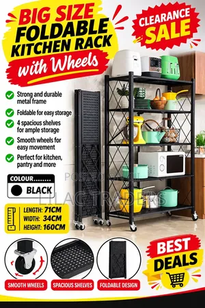 Big Size Foldable Kitchen Rack With Wheels* *5 Tier Je
