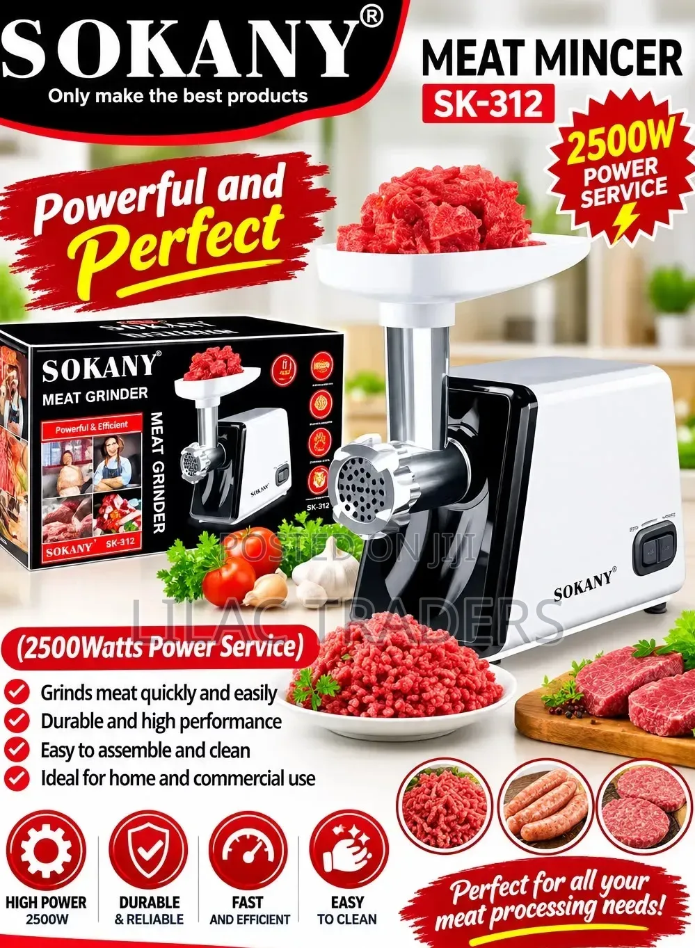 Sokany Meat Mincer 2500Watts. (Model: SK-312)*Je