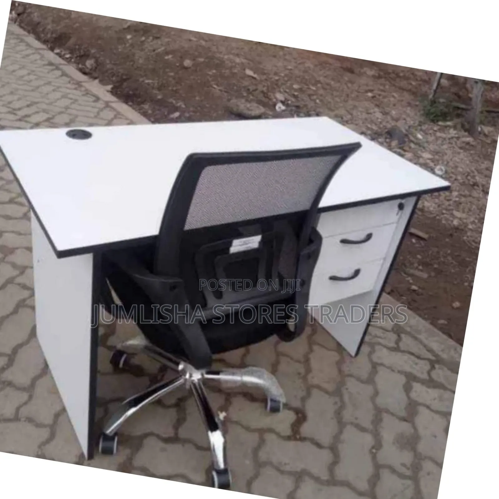 1M Office Desk(white) With Office Chair Without Headrest(black)