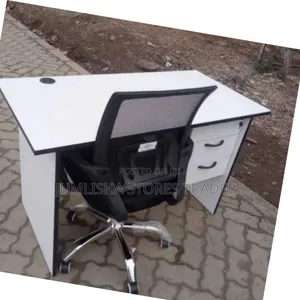 1M Office Desk(white) With Office Chair Without Headrest(black)