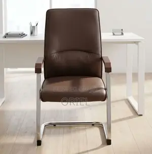 Office Chair : Sled Base Brown Leather Visitor Waiting Bench