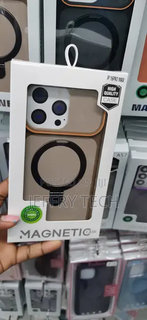 Beige and Orange Case With a Built-in Ring Stand Fo iPhone 16 Pro Max