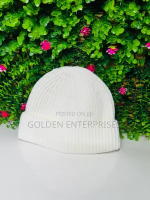 White Unisex Stretchable Ribbed Beanie