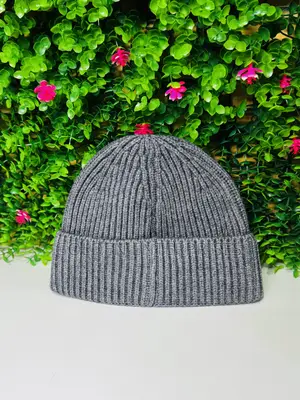 White Stylish Plain Knit Beanie Hat – Soft Warm Fold-Over Cuff Cap