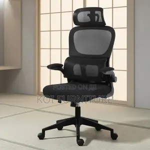 -Office Chairs; Black Orthopedic Office Seat With Flipping Armrests