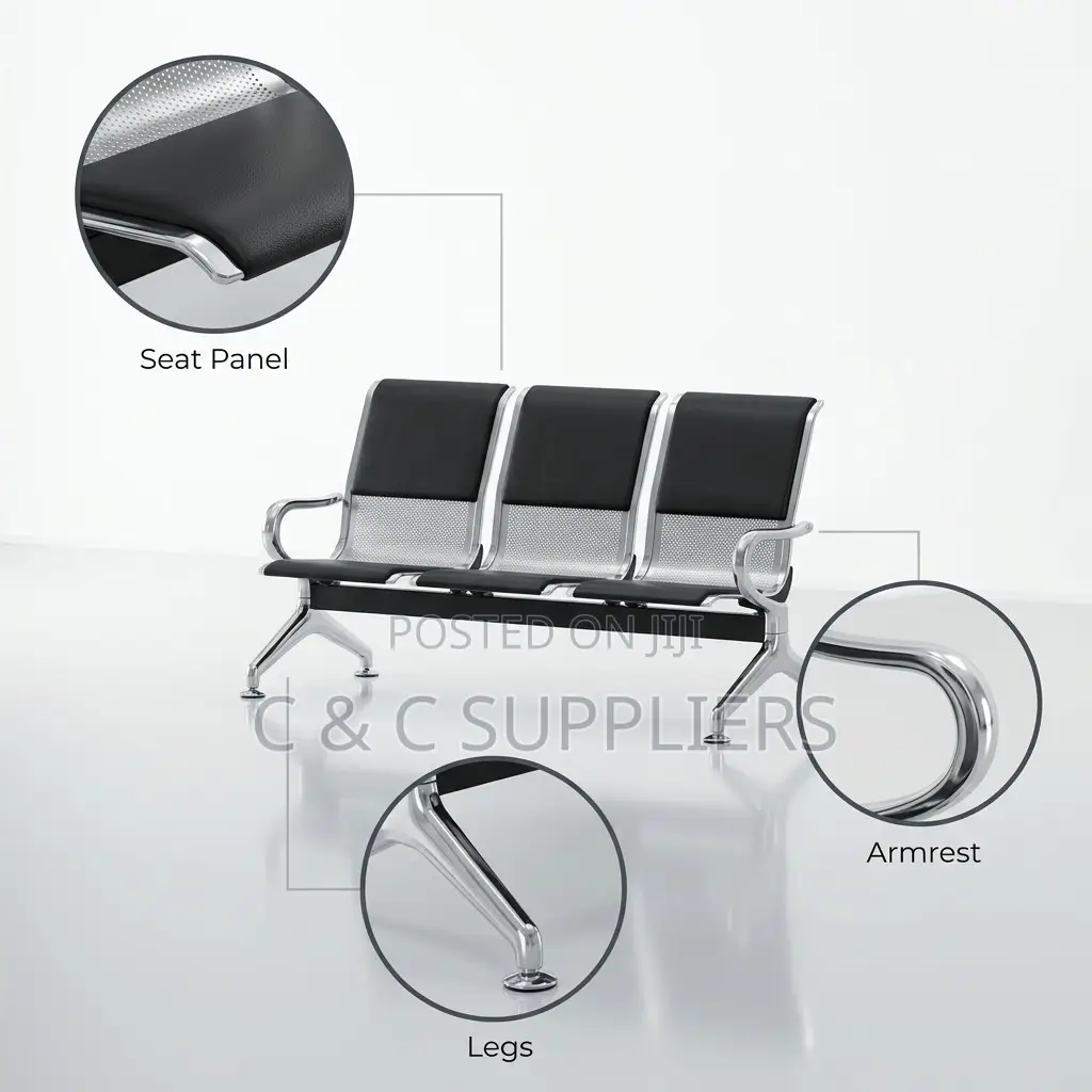Black Padded Reception Bench With Armrest