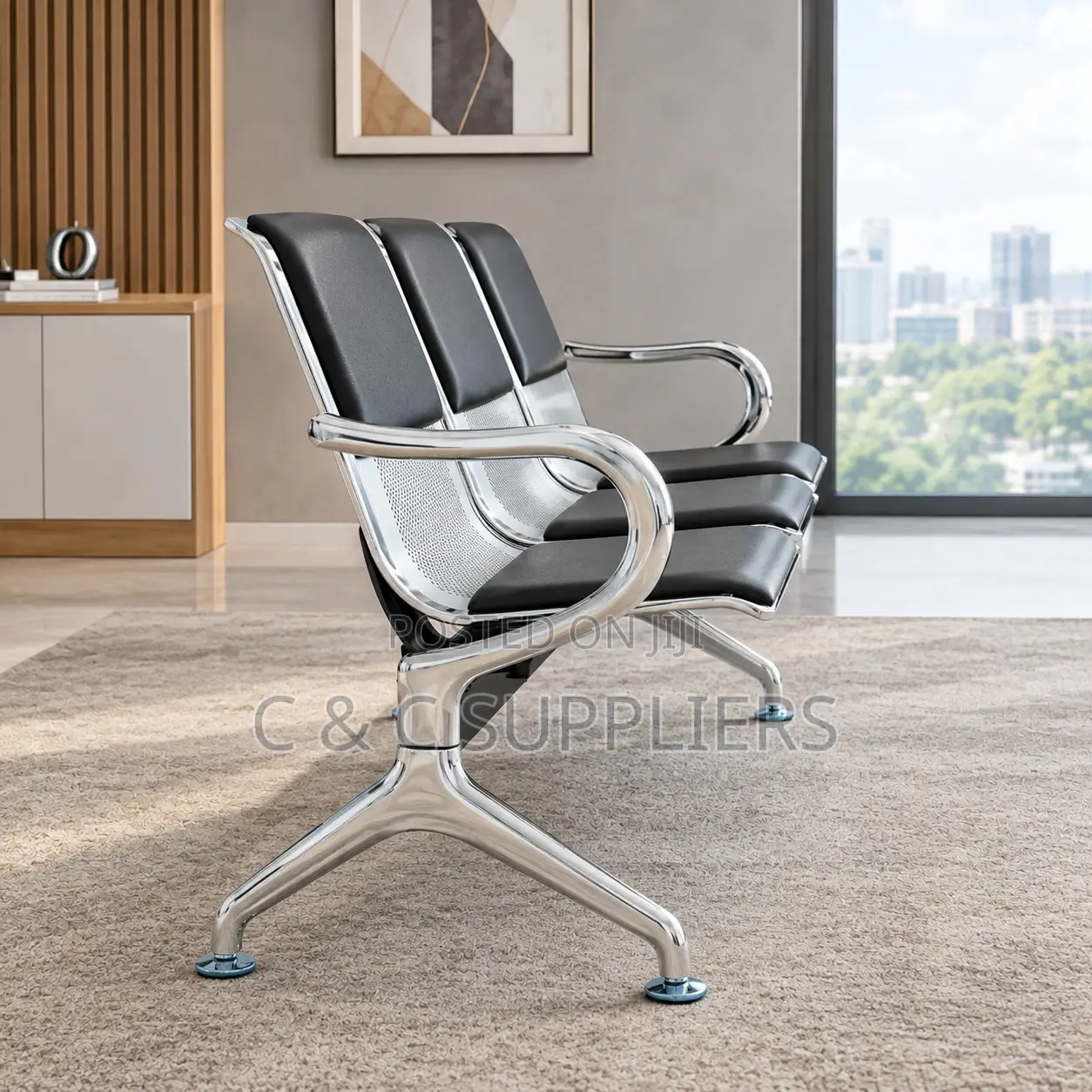 Black Padded Reception Bench With Armrest