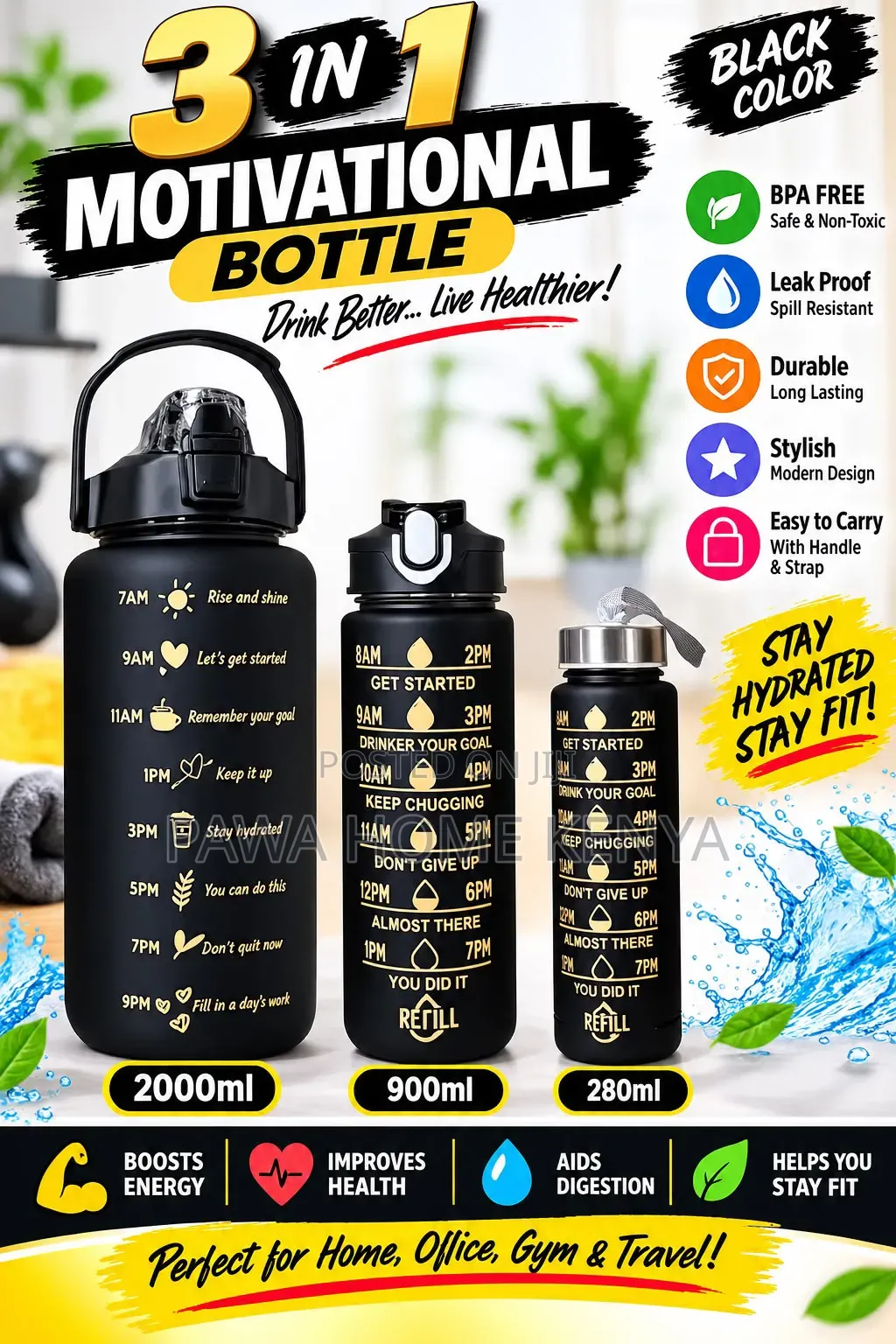 3 in 1 Motivational Water Bottle