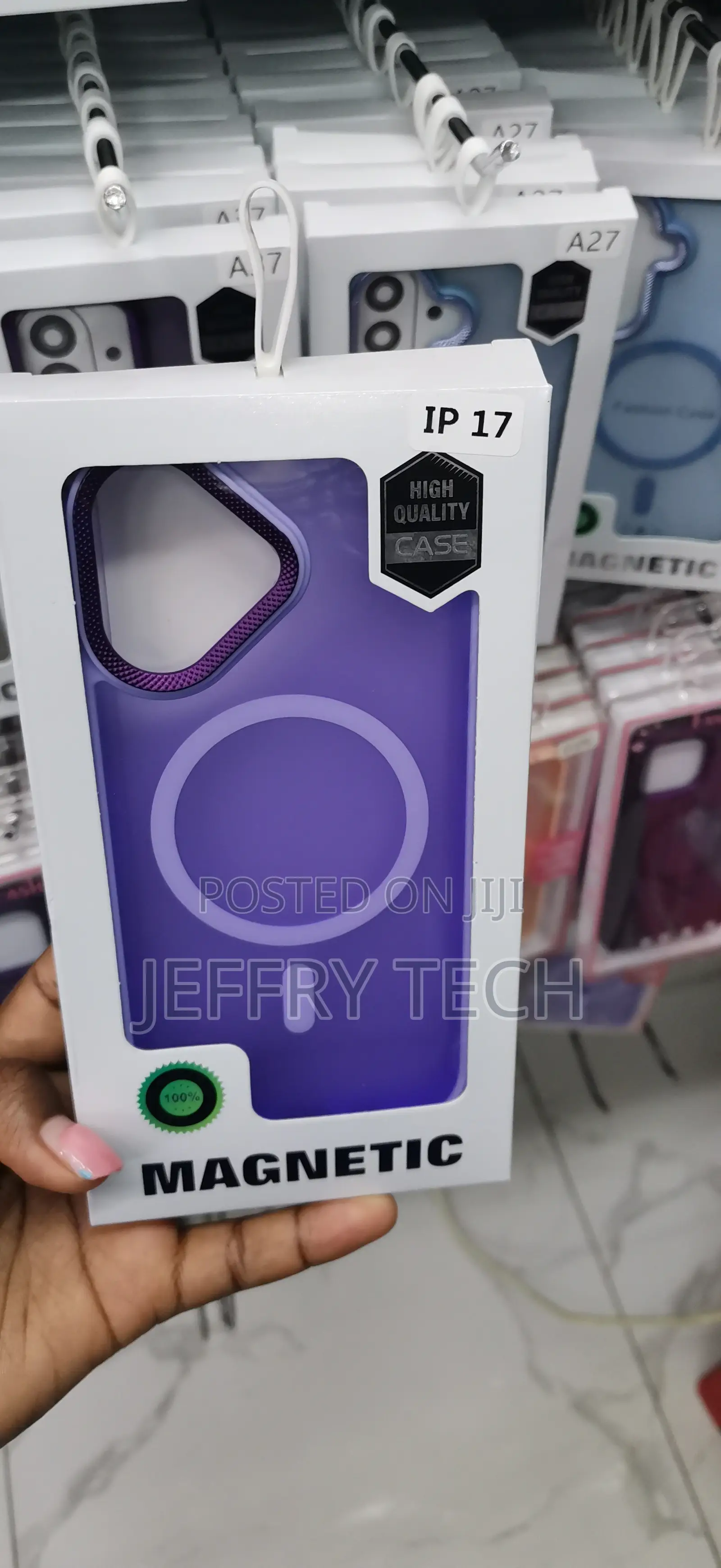 Purple Magnetic Protective Case Retail Package for the iPhone 17.