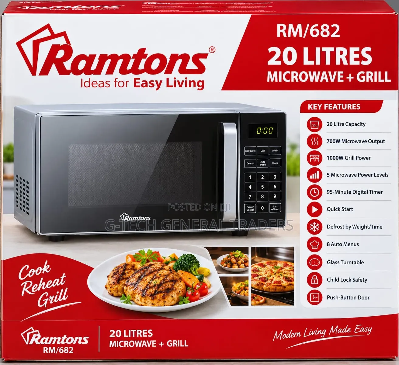 Ramtons RM/682 - 20lt Digital Microwave With Grill - Black (1YR WRTY)