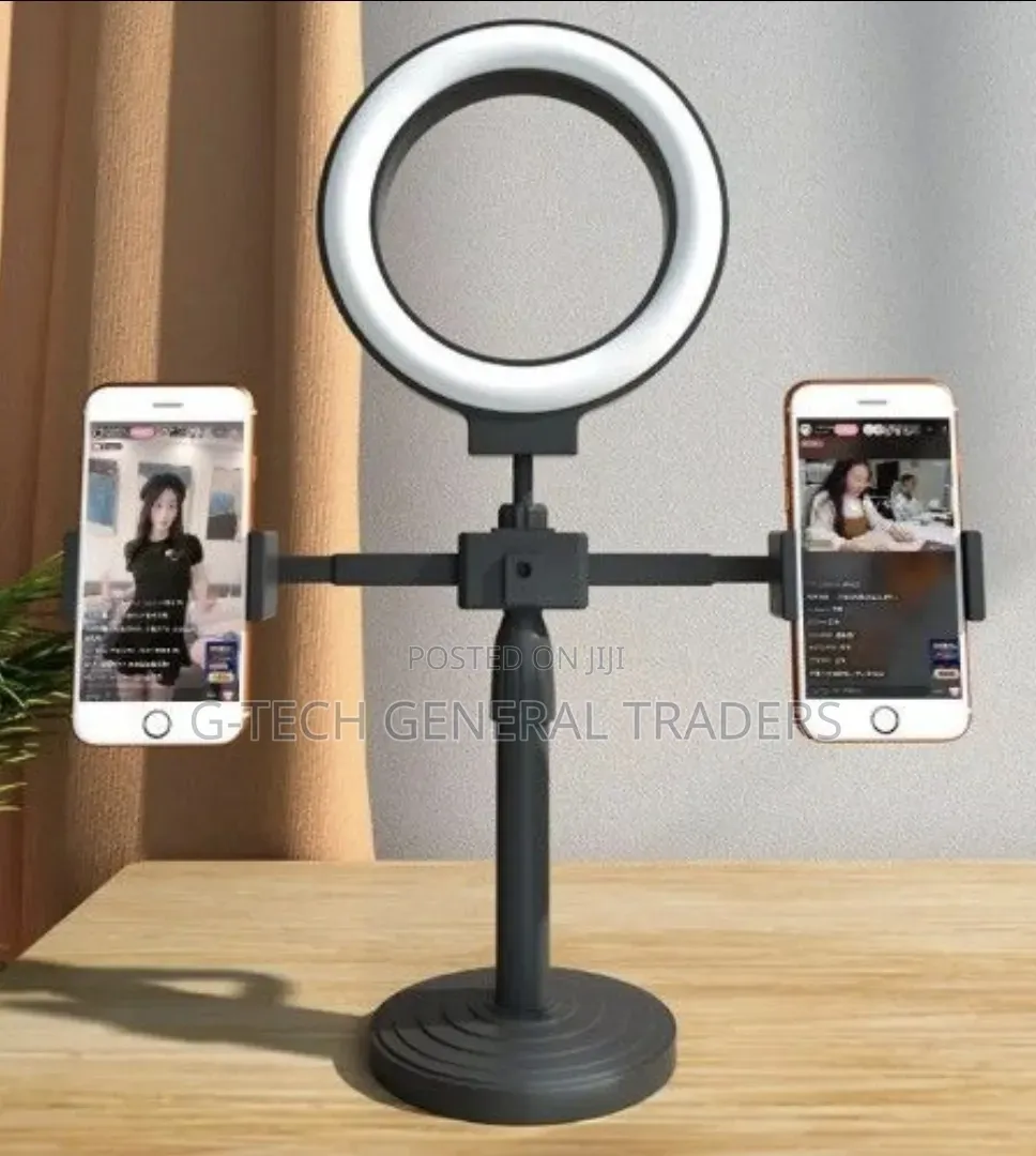 Generic 6-Inch LED Desktop Ring Light With Dual Phone Holders