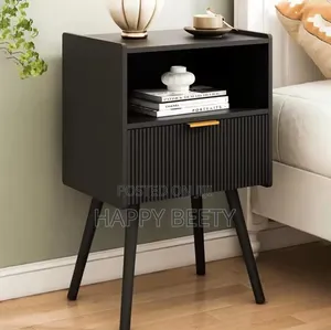 JOONEE Black Nightstand,Modern Bedside Table With Storage