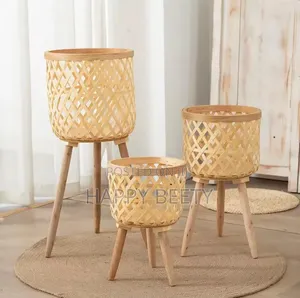 BohoBlack- Rattan Plant Stand Set of 3