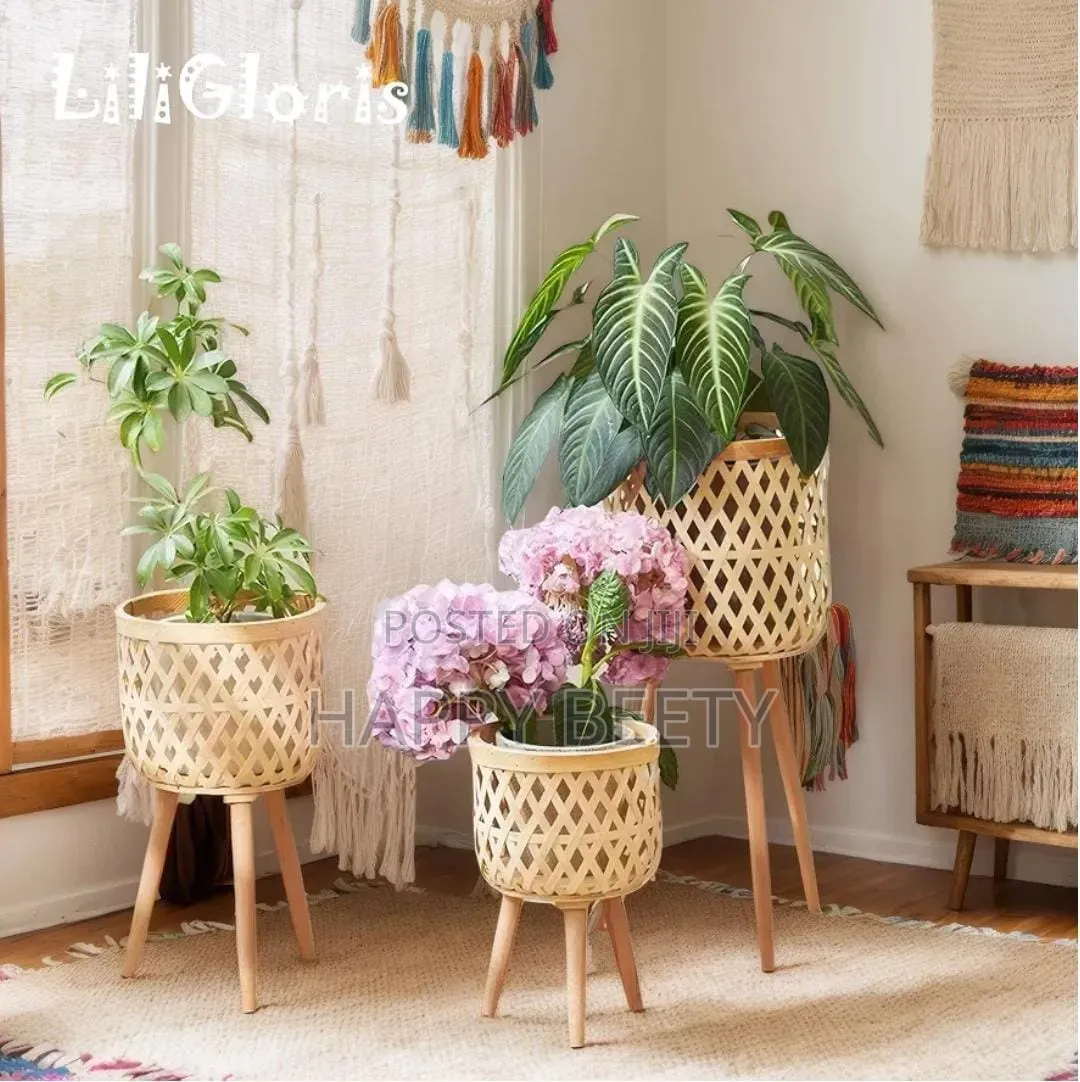 BohoBlack- Rattan Plant Stand Set of 3
