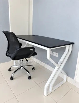 Metallic White Desk + Mesh Office Chair