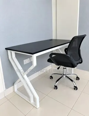 Metallic White Desk + Mesh Office Chair