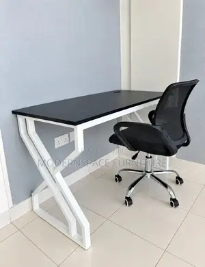 Metallic White Desk + Mesh Office Chair