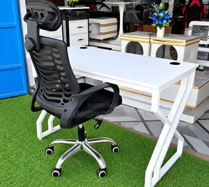 White Study Desk With Headrest Office Chair