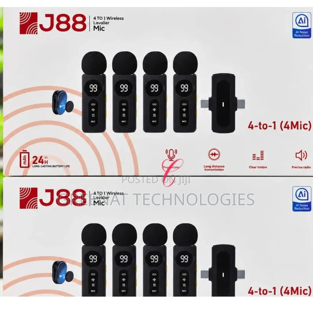 J88 Wireless Lavalier Microphone 4 Mics in 1 AI Noise Reduction 30M