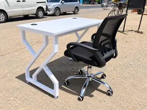 Metallic Office Desk and Mesh Chair