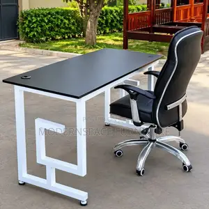 Modern Metallic Study Desk With Leather Office Chair