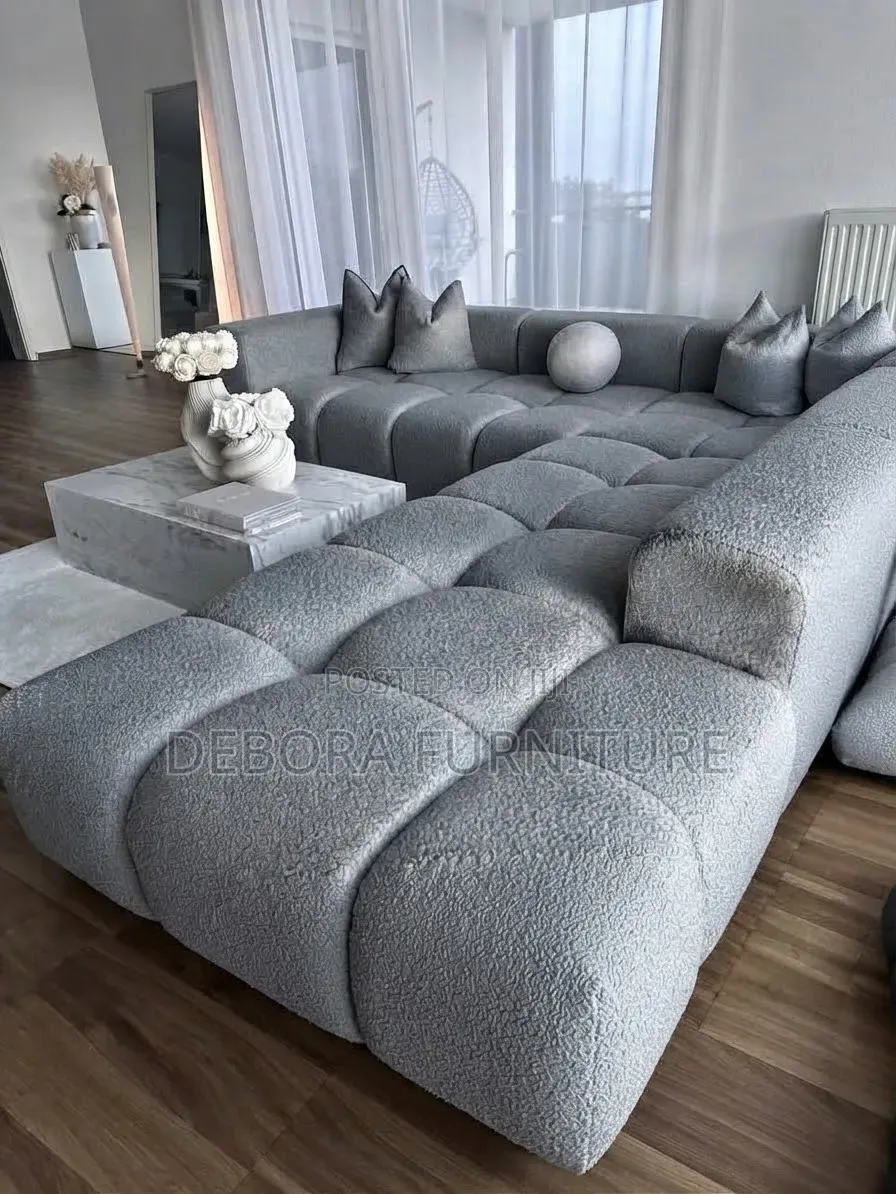 Executive Grey Textured Modular 6-Seater L-Shape Sofa