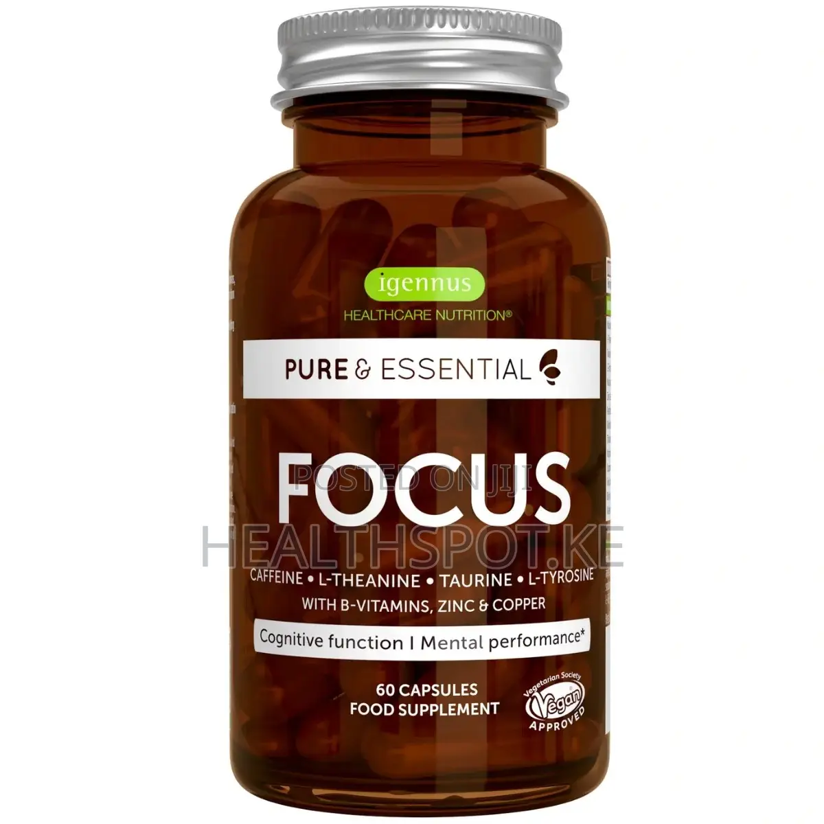 Igennus Focus – Caffeine, L-Theanine, Taurine & B Vitamins, 60 Caps