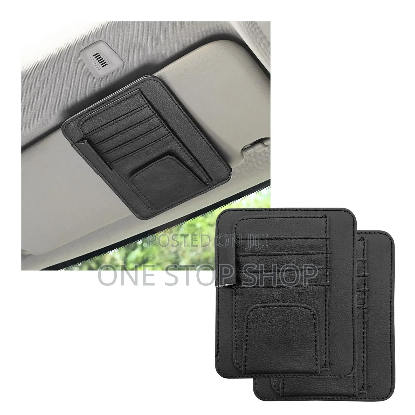 Sun Visor Card Leather Fine Texture Clip on Pocket