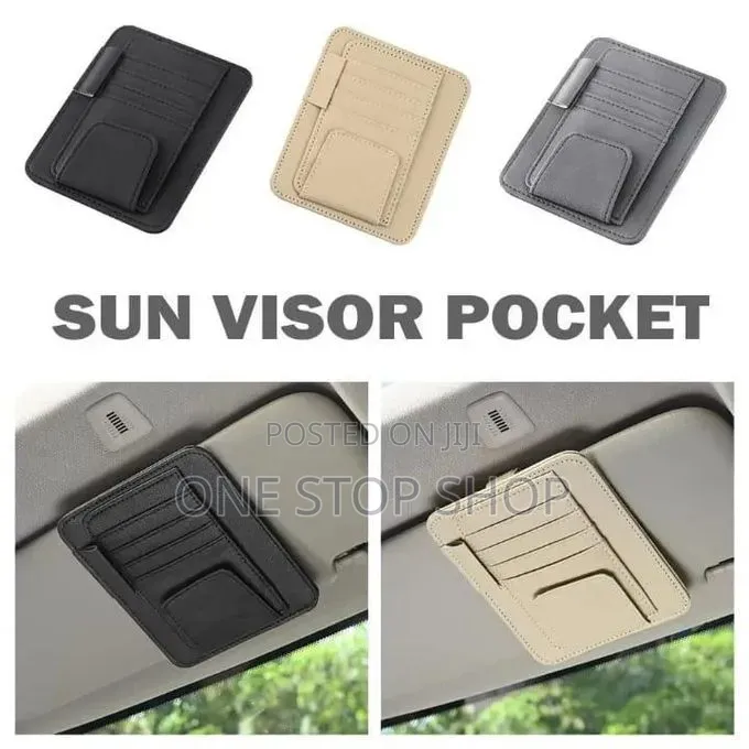 Sun Visor Card Leather Fine Texture Clip on Pocket