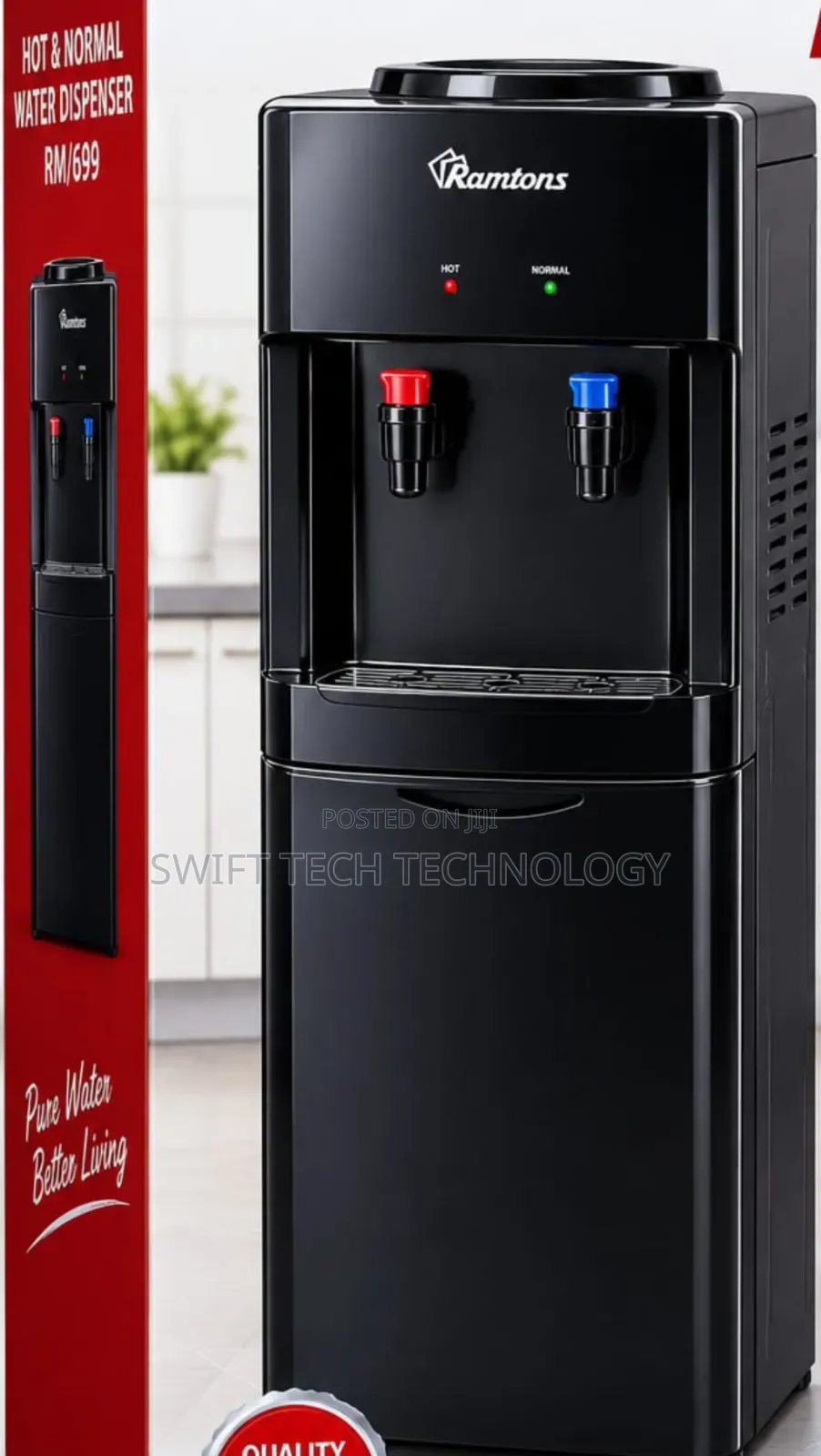 Ramtons Water Dispenser Hot and Normal Water Dispenser Black