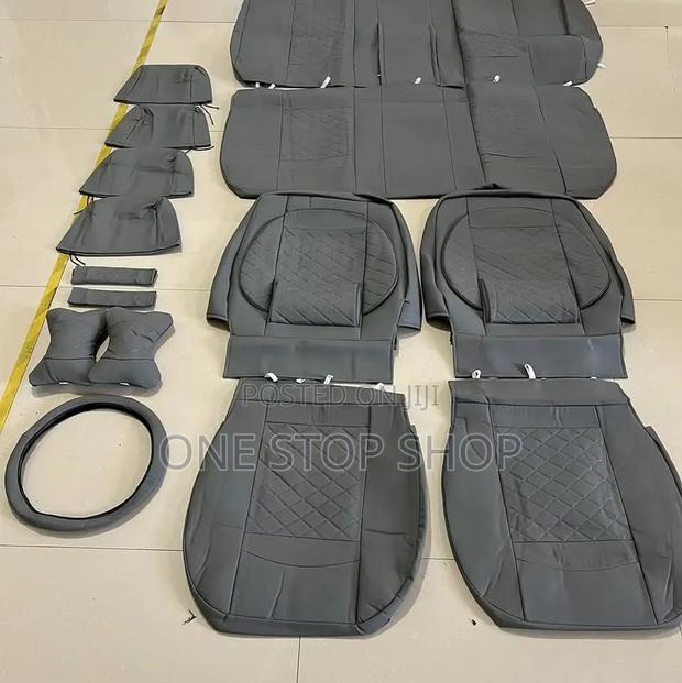 Grey Leather Quilted Diamond Pattern Seat Cover for Front& Rear Seats