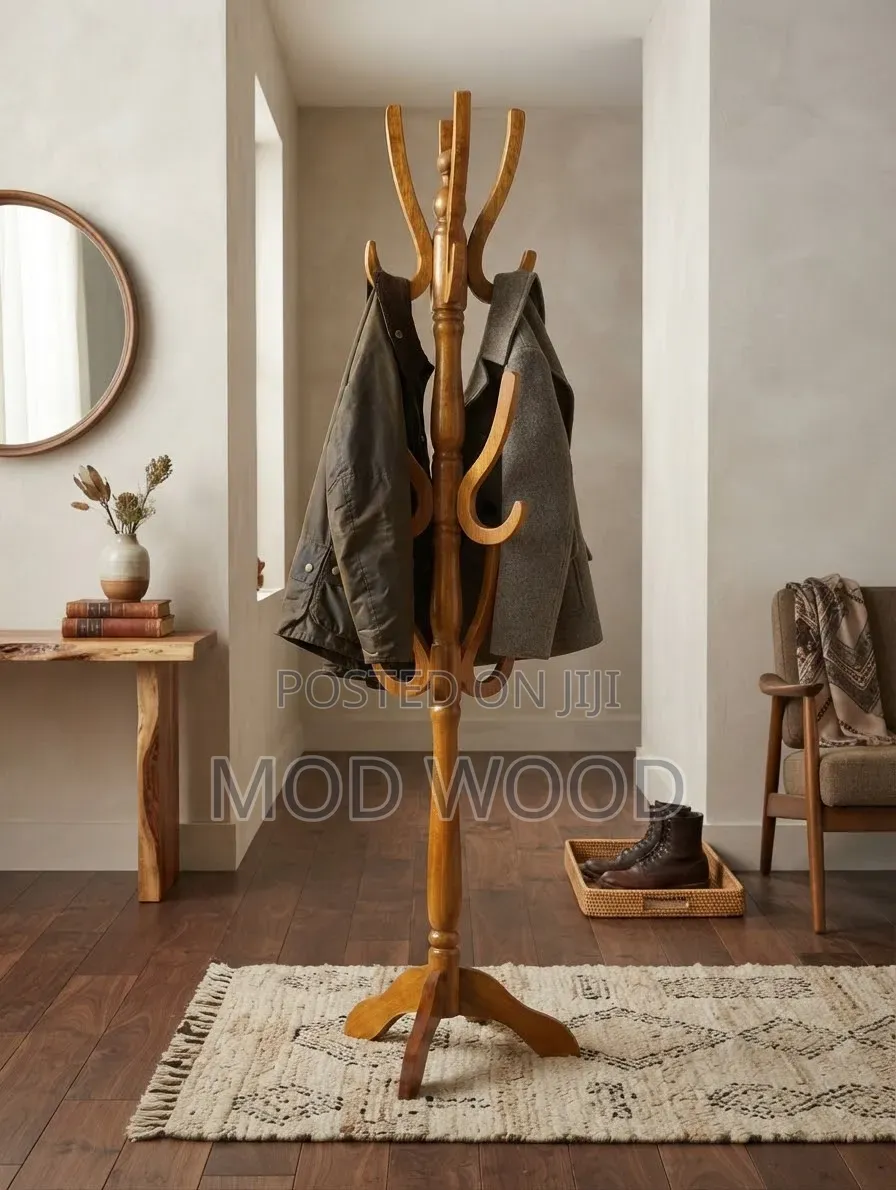 Handcrafted Solid Wood Coat Hanger Freestanding Stand
