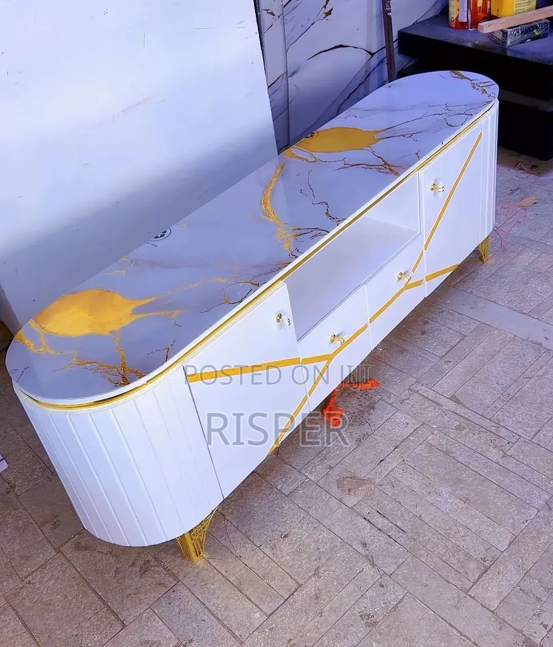 Executive Box TV Stand With Marble Top