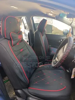 BlackVip Premium Diamond Leather Seat Cover With Red Piping Stitching