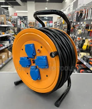 Heavy-Duty Portable Extension Cable Reel With 4 Blue Sockets