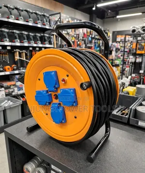 Heavy-Duty Portable Extension Cable Reel With 4 Blue Sockets