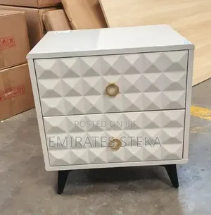 Classy Imported Bedside Table With Gold Ring Accents
