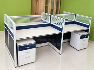 Modern 4-Person Office Workstation With Privacy Partitions