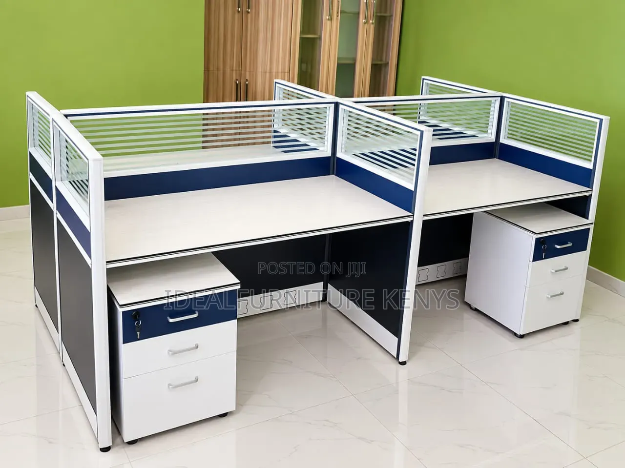Modern 4-Person Office Workstation With Privacy Partitions