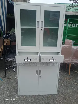 2-Door Metal Filing Cabinet With Glass Top